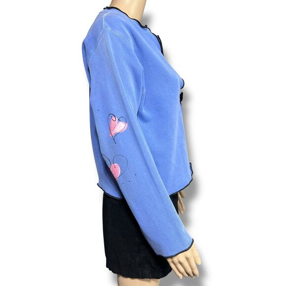 Vintage Stick Chics Womens Hand Painted Sweatshirt Button Closure Blue Medium - Picture 2 of 14